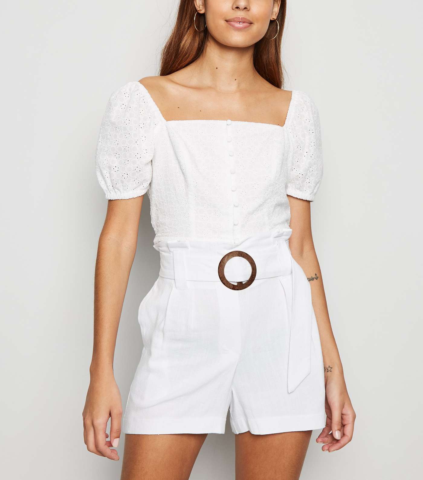 Off White Linen Look Buckle Shorts