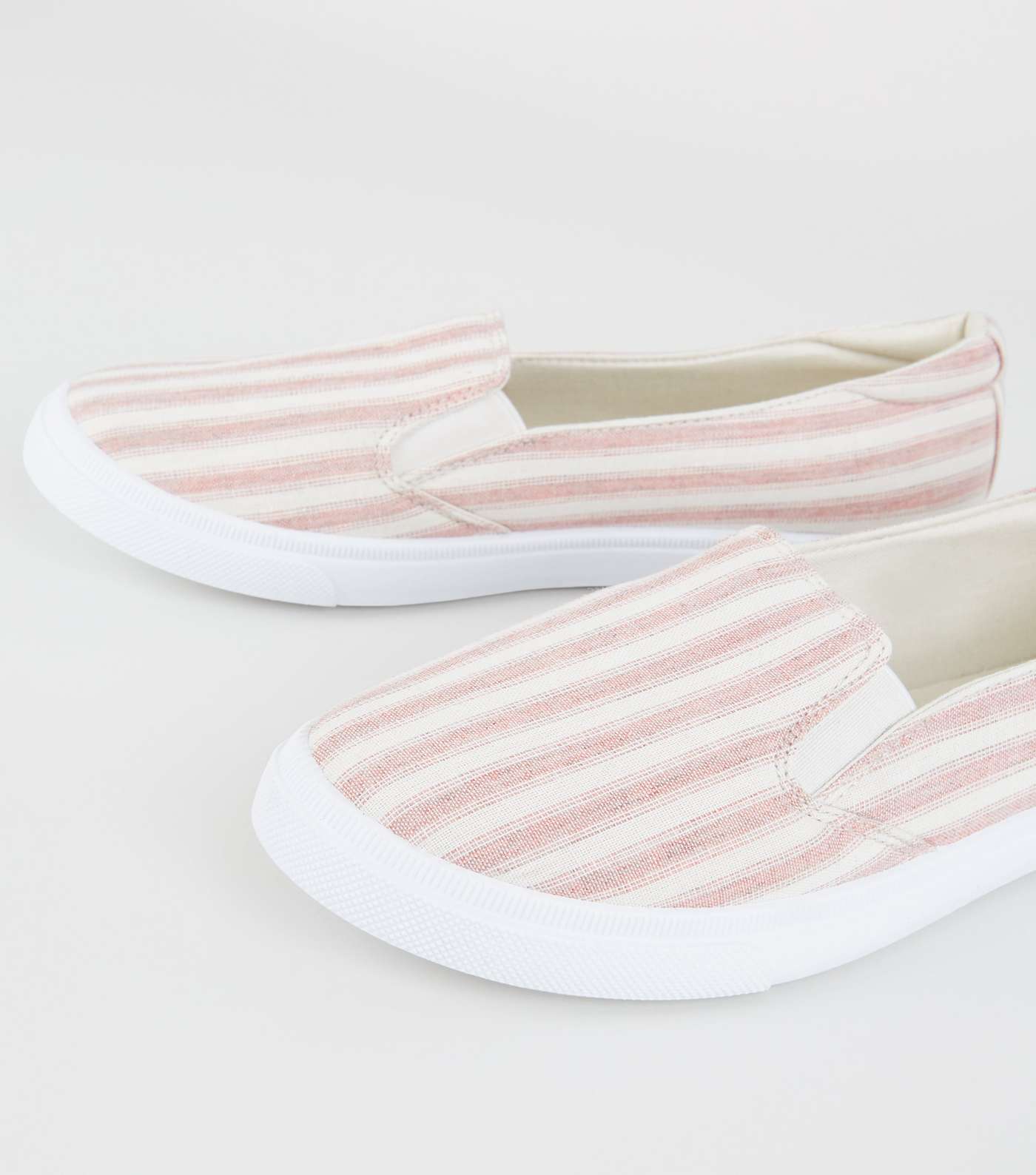 Girls Red Canvas Stripe Slip On Trainers Image 4