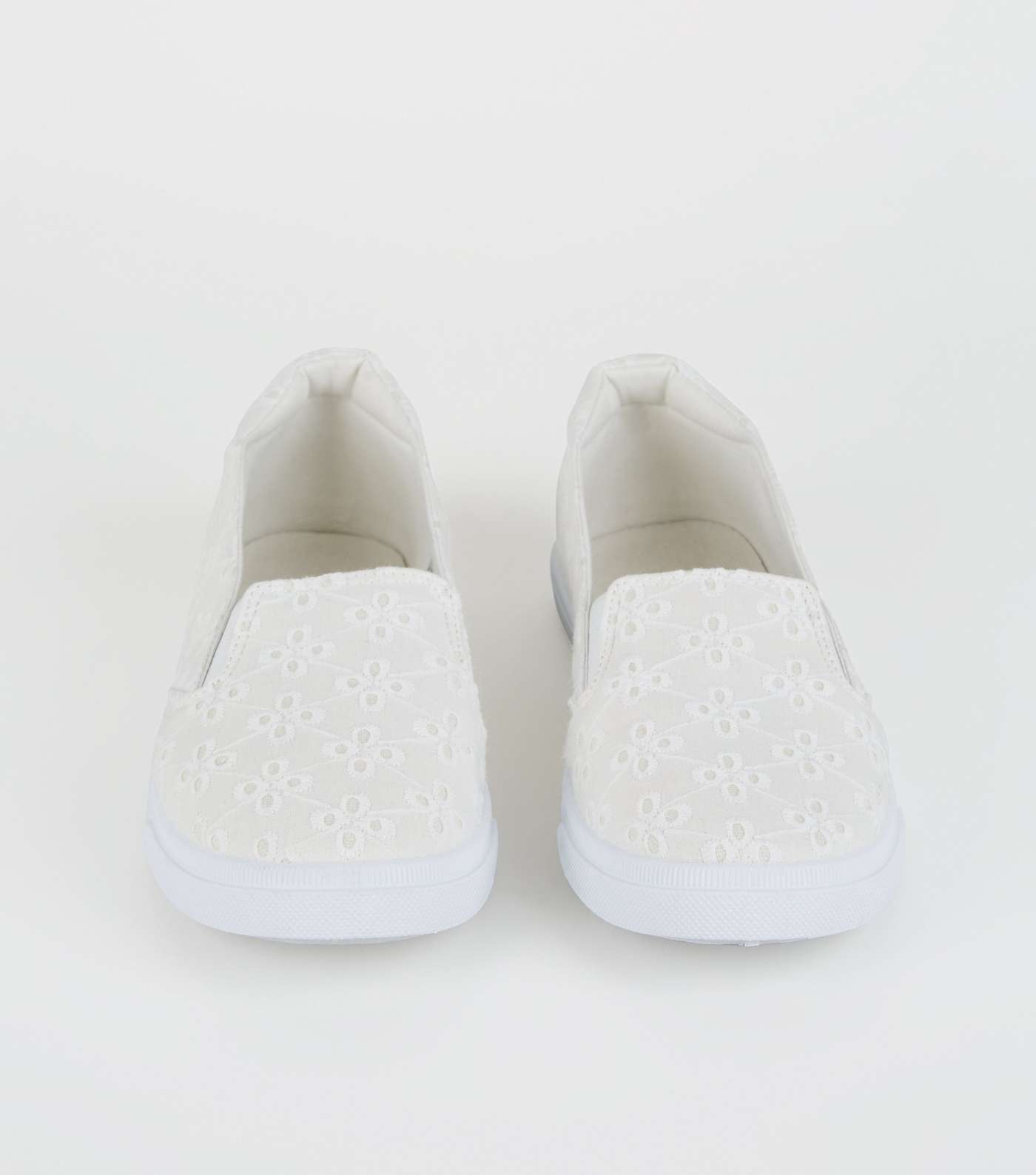 Girls Off White Broderie Slip-On Trainers Image 3