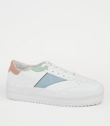 Girls White Leather-Look Colour Block 