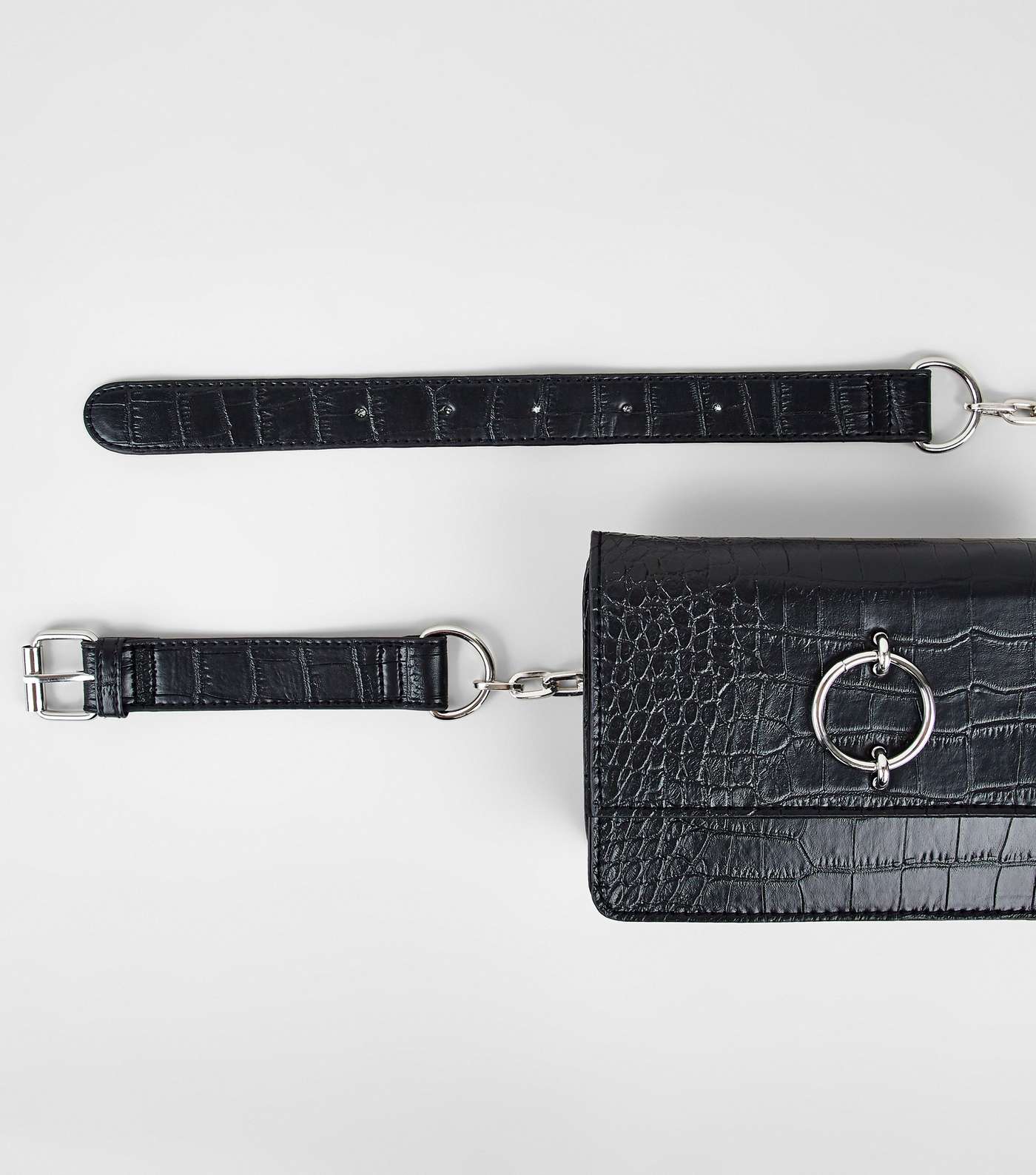 Black Faux Croc Belt Bag Image 2