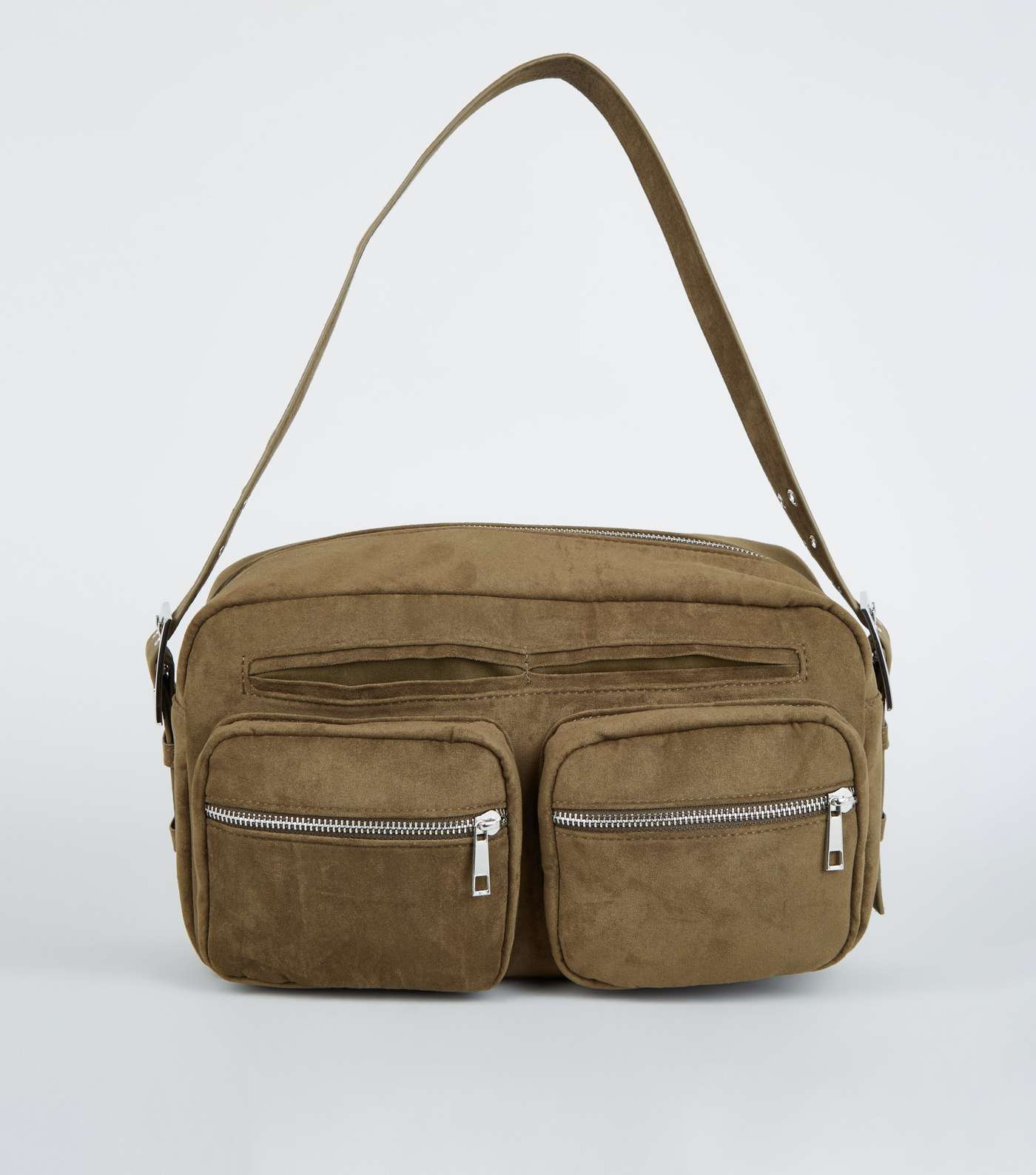 Khaki Suedette Utility Shoulder Bag