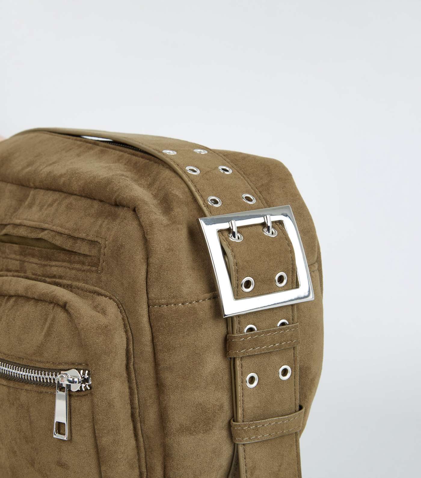 Khaki Suedette Utility Shoulder Bag Image 3