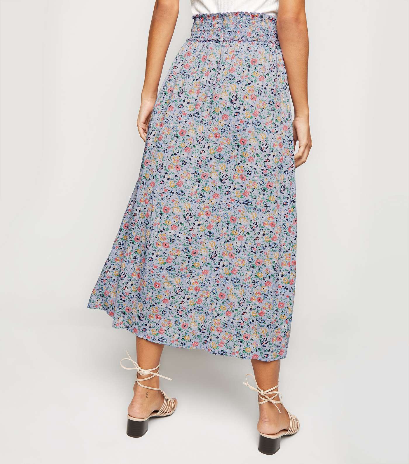 Lilac Ditsy Floral Shirred Midi Skirt  Image 3