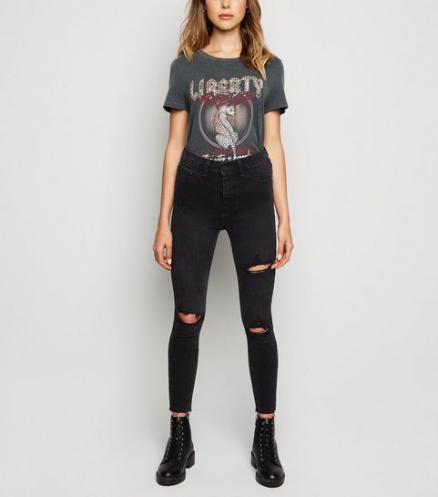 Black High Waist Ripped Super Skinny Hallie Jeans