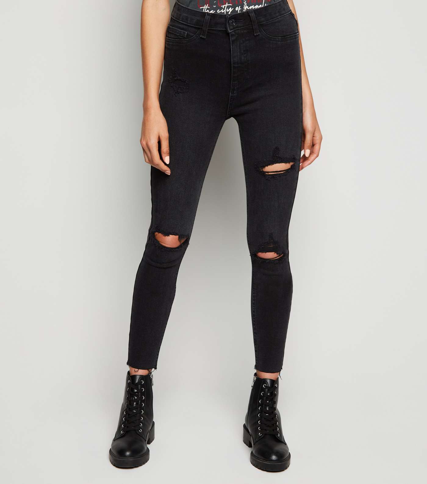 Black High Waist Ripped Hallie Super Skinny Jeans Image 2