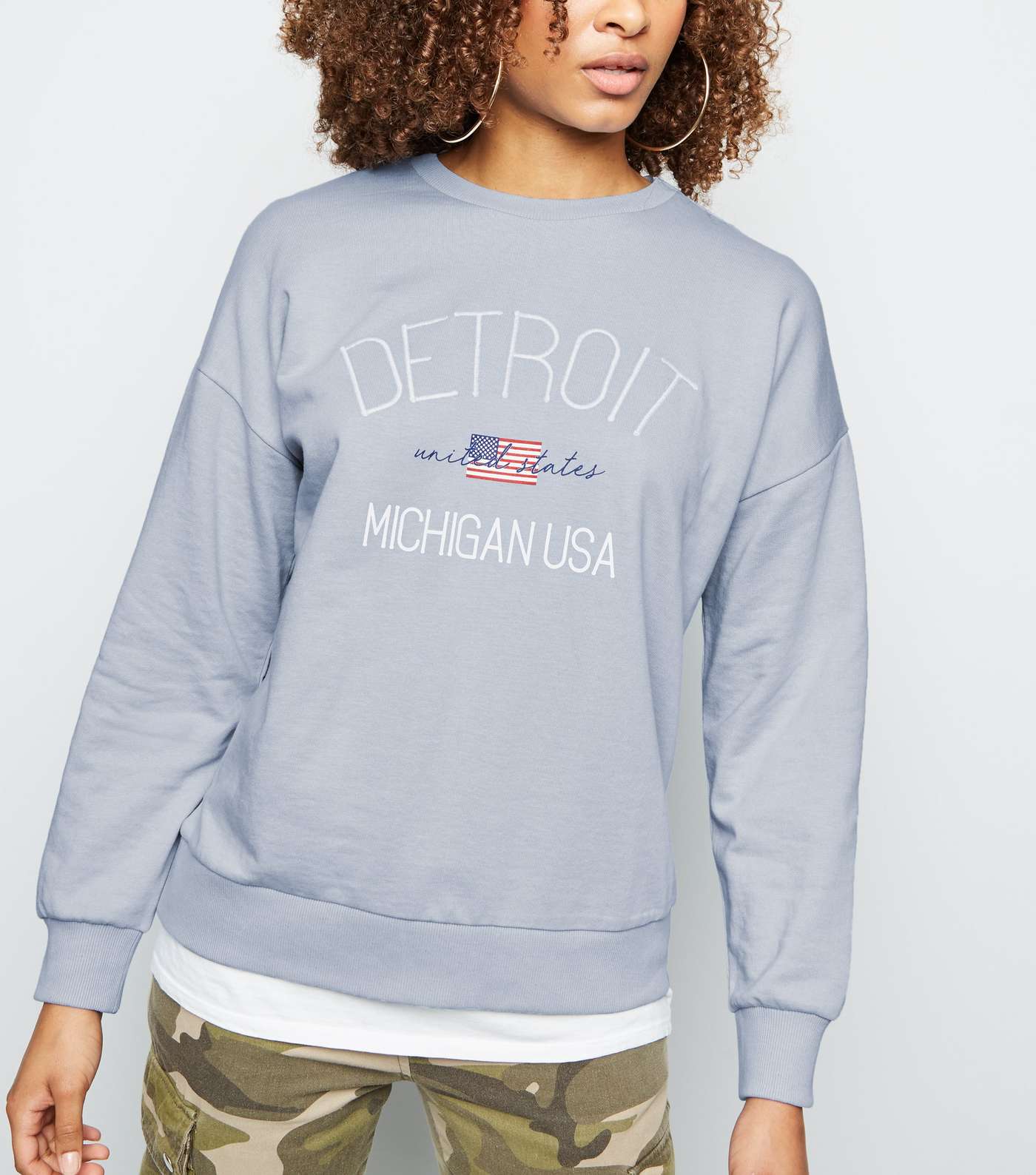 Pale Blue Detroit Slogan Sweatshirt