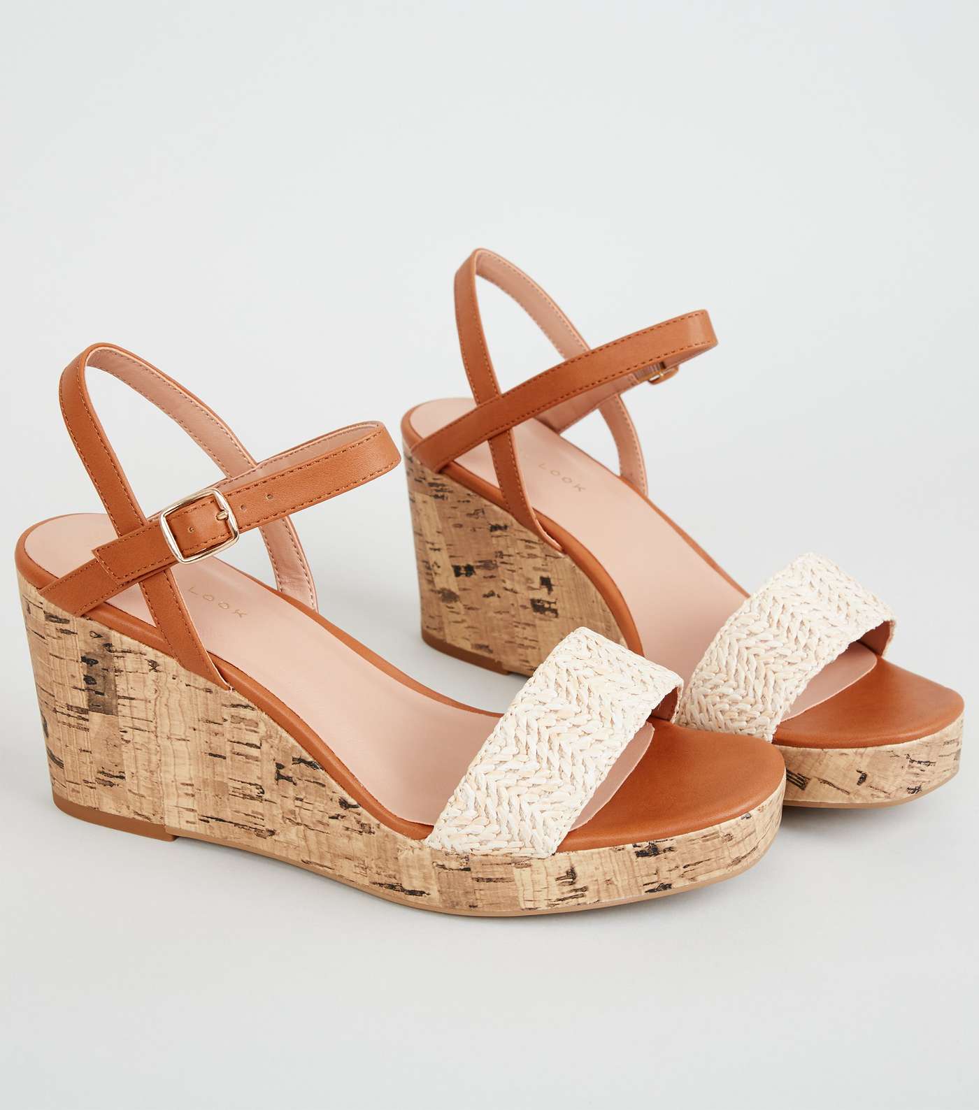 Off White Woven Strap Cork Wedges Image 4
