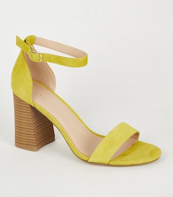 yellow suede block heels