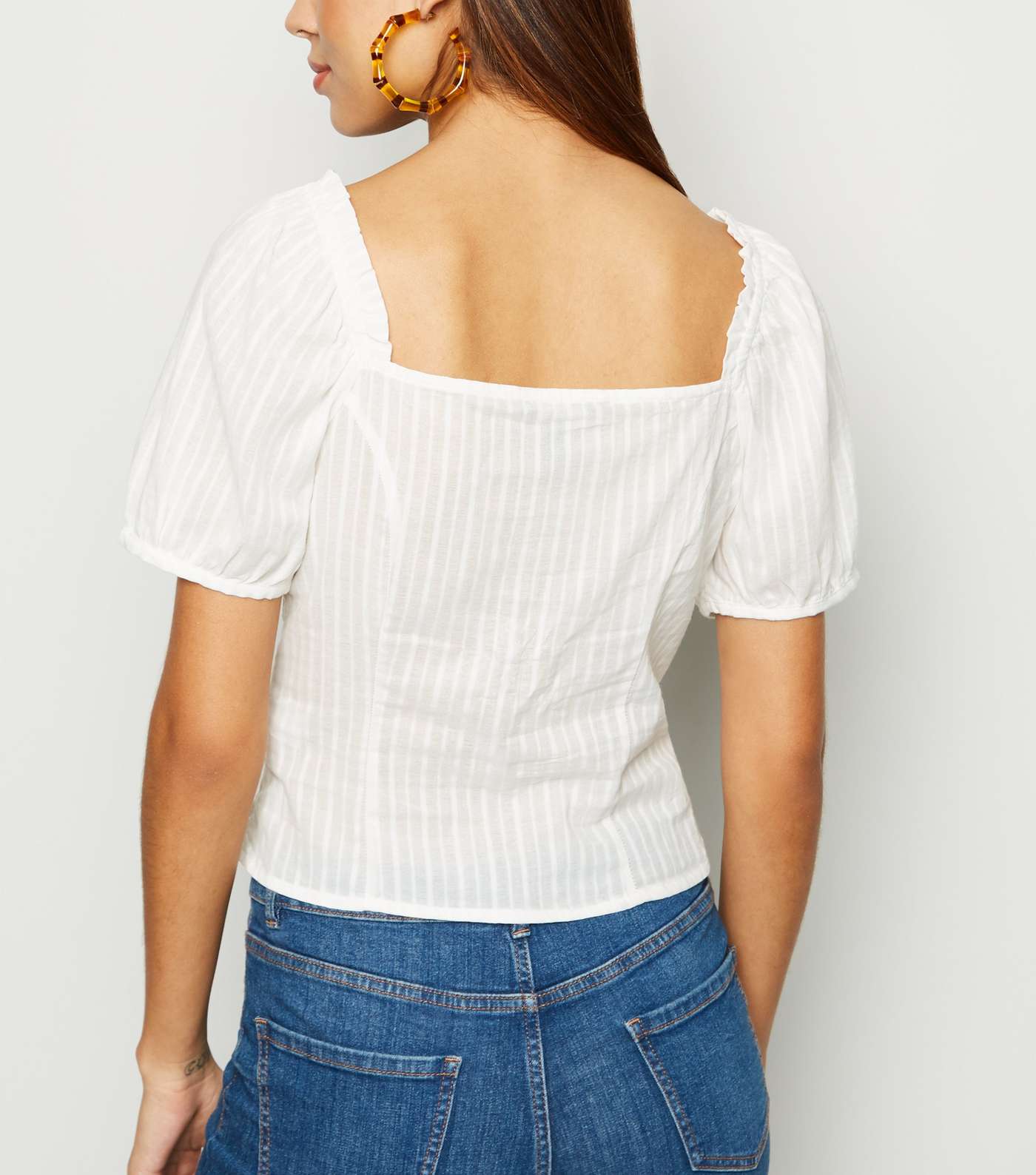 Off White Stripe Lace Up Milkmaid Blouse Image 3