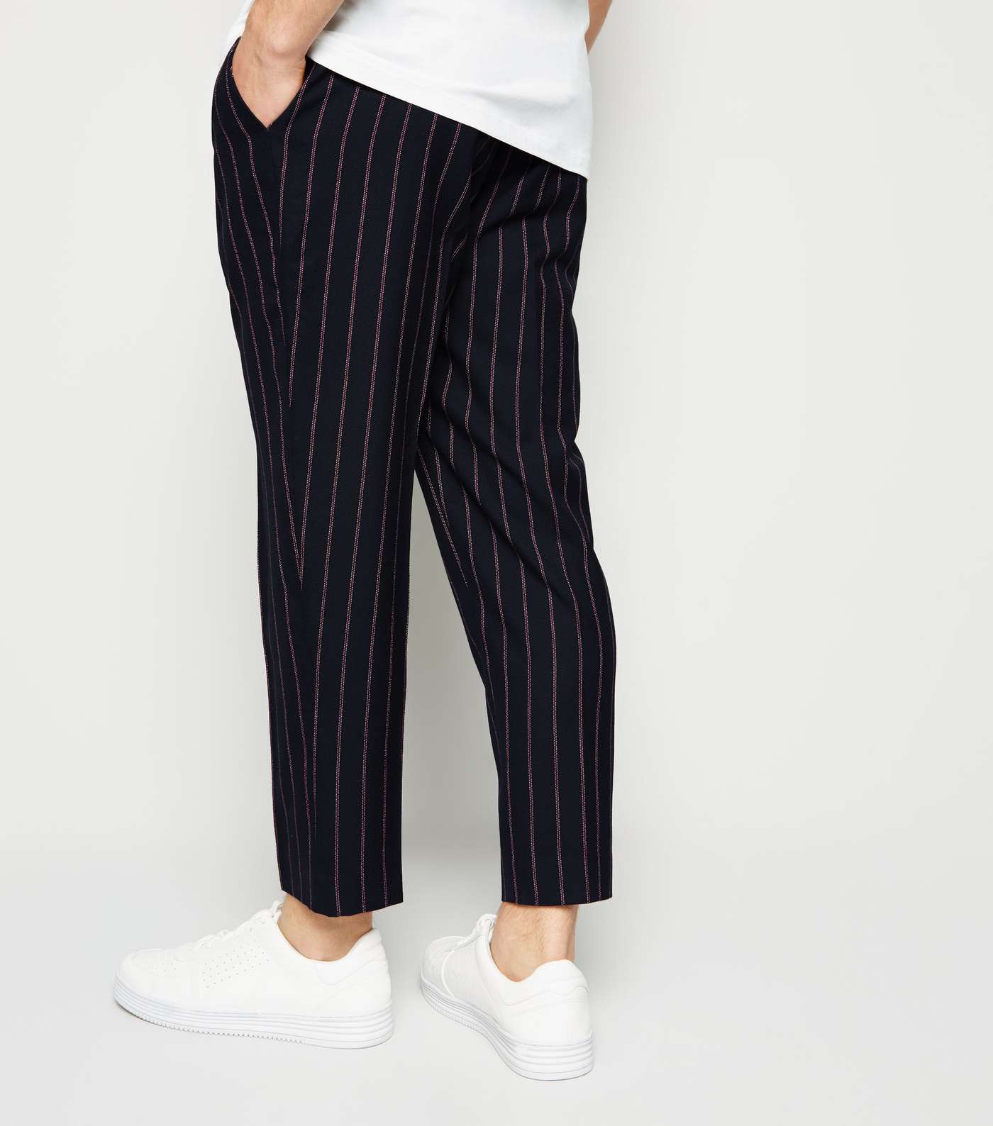 Navy Pinstripe Pull On Trousers Image 3