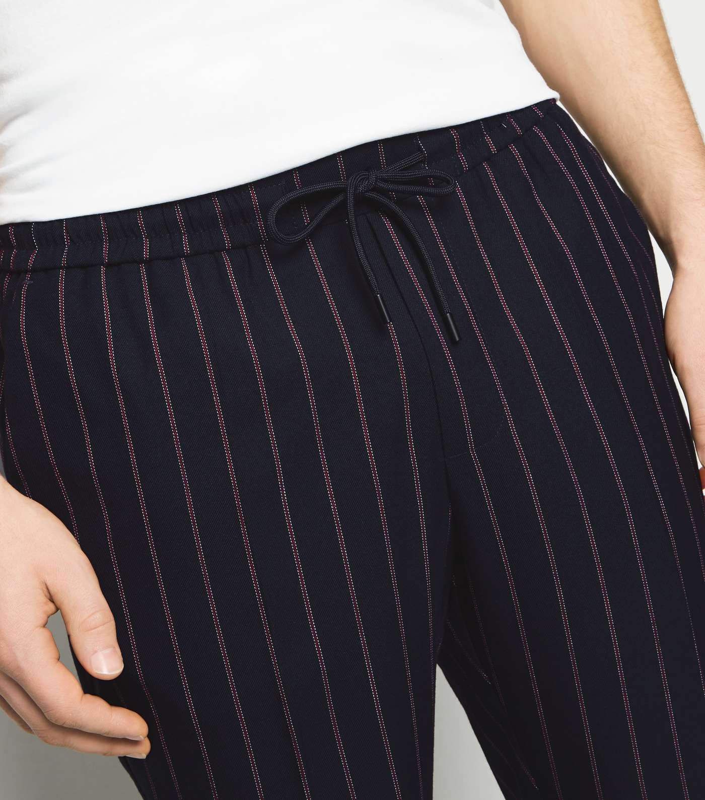 Navy Pinstripe Pull On Trousers Image 5