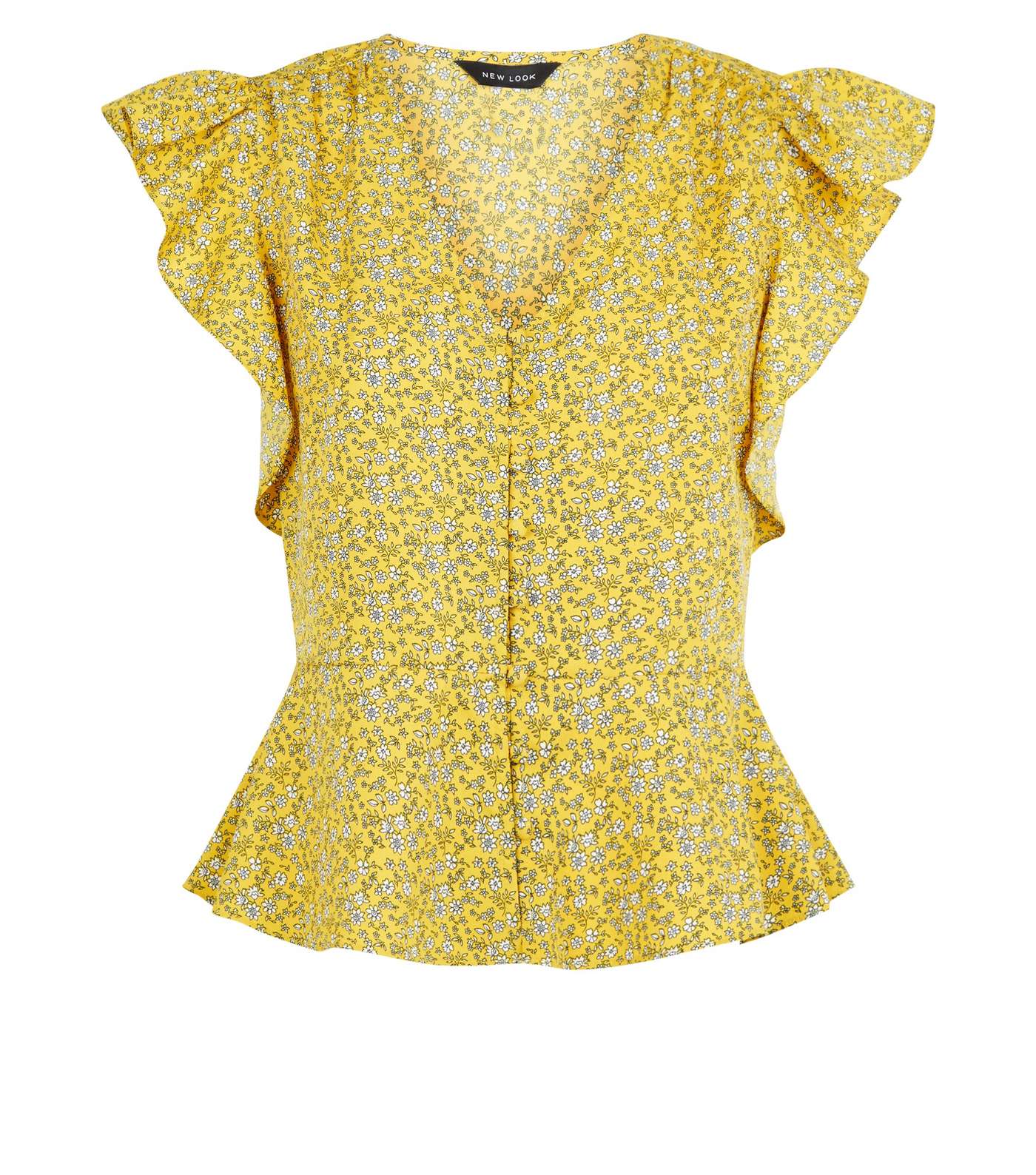 Mustard Floral Print Button Up Blouse Image 4