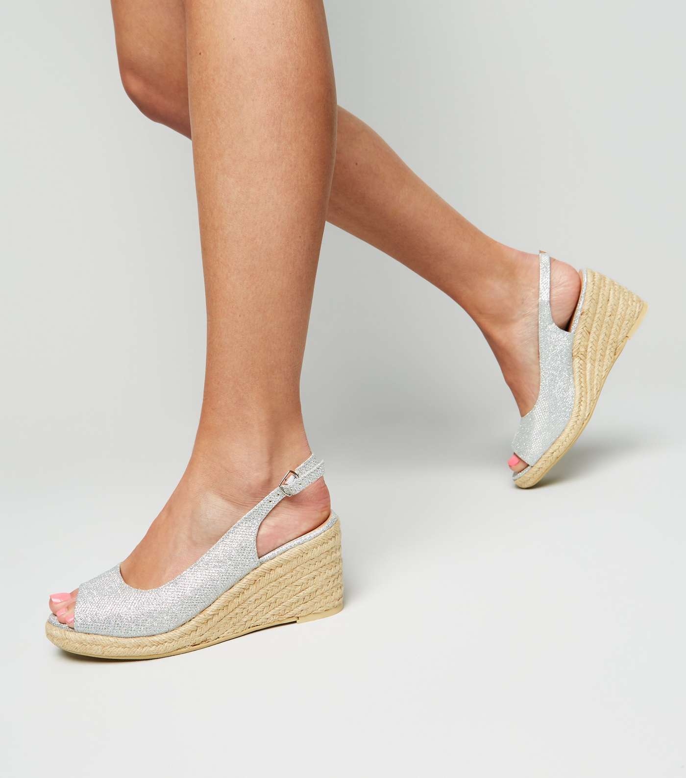 Wide Fit Silver Glitter Espadrille Wedges Image 2