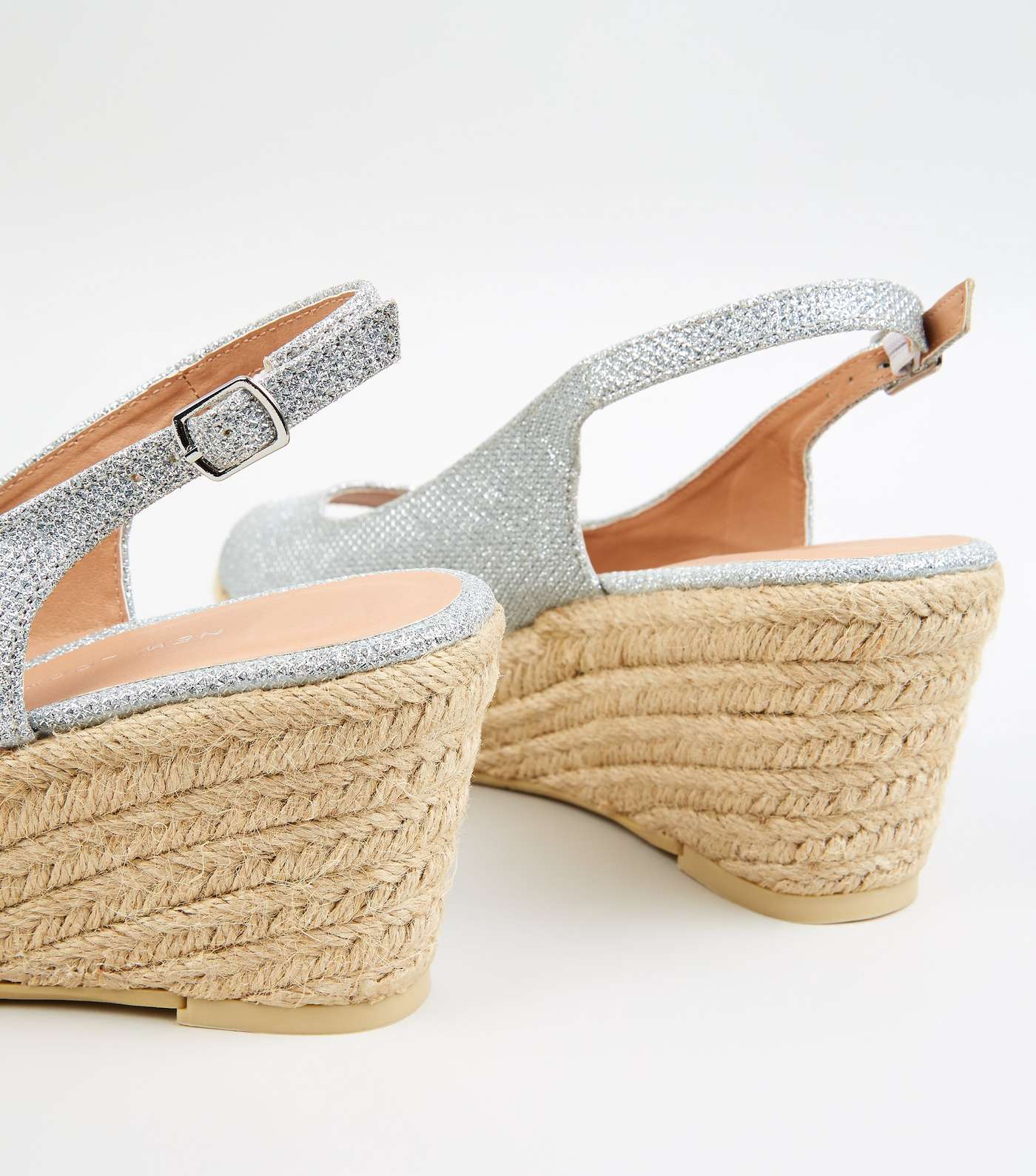 Wide Fit Silver Glitter Espadrille Wedges Image 4