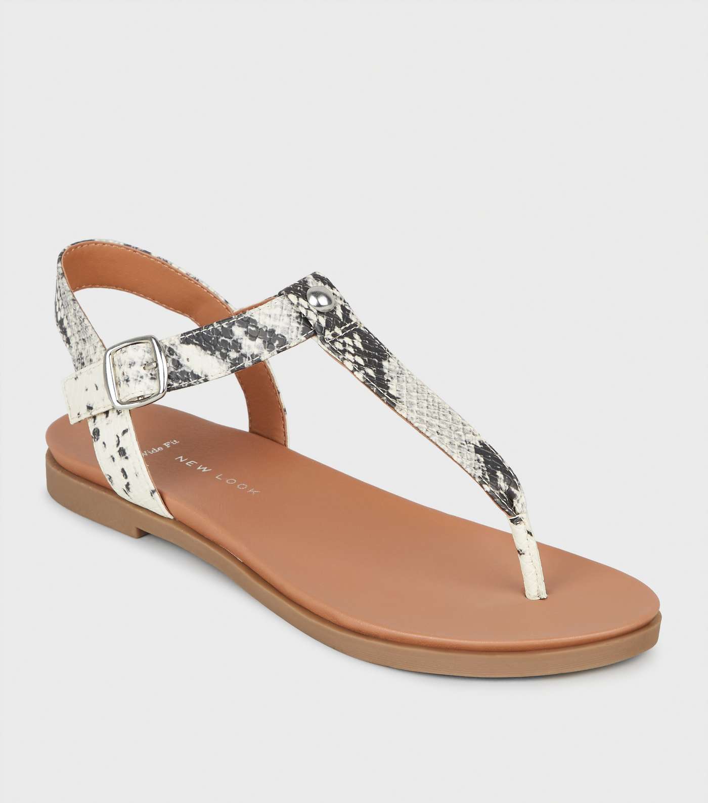Wide Fit Stone Faux Snake Footbed Sandals