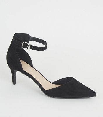 pointed black kitten heels