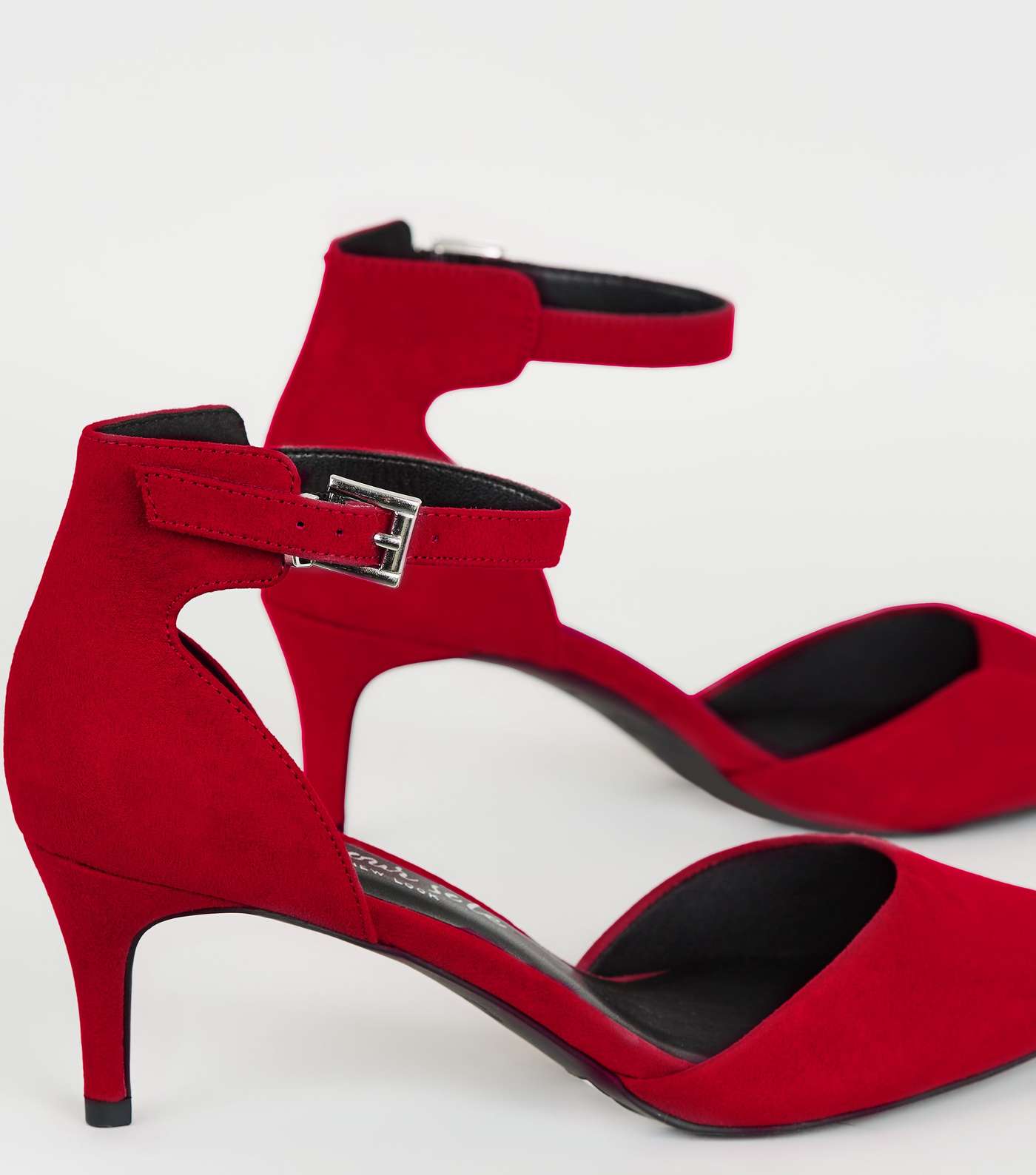 Red Suedette Pointed Kitten Heel Courts Image 3