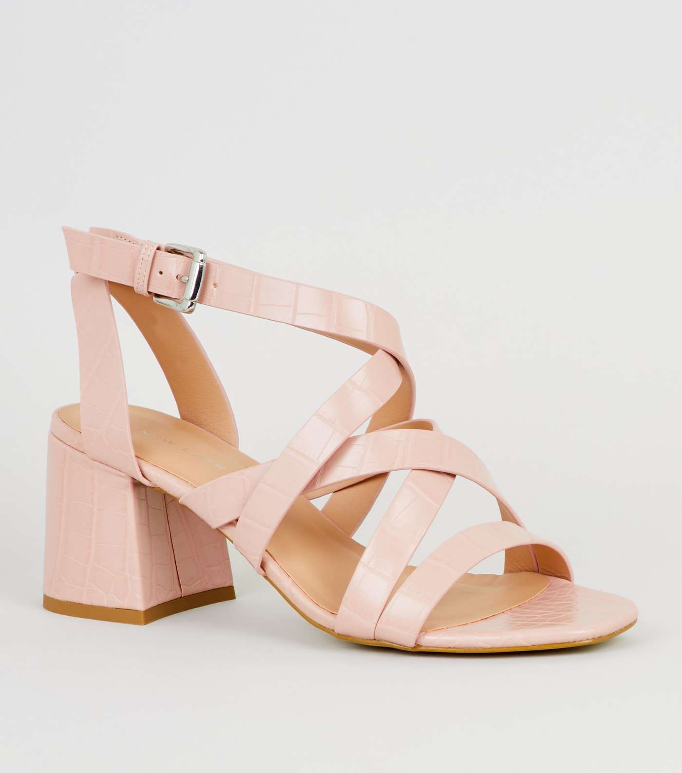 Pink Faux Croc Strappy Sandals