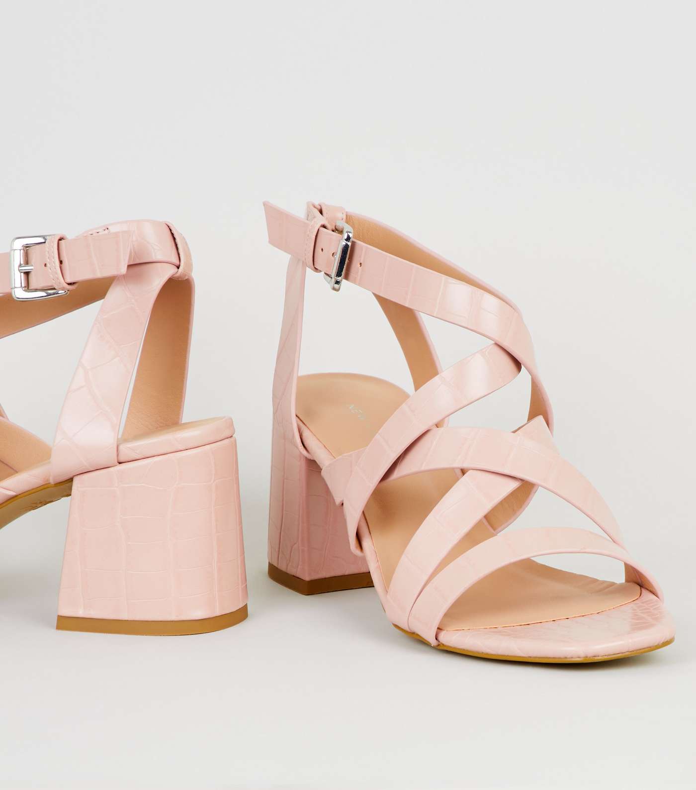 Pink Faux Croc Strappy Sandals Image 3