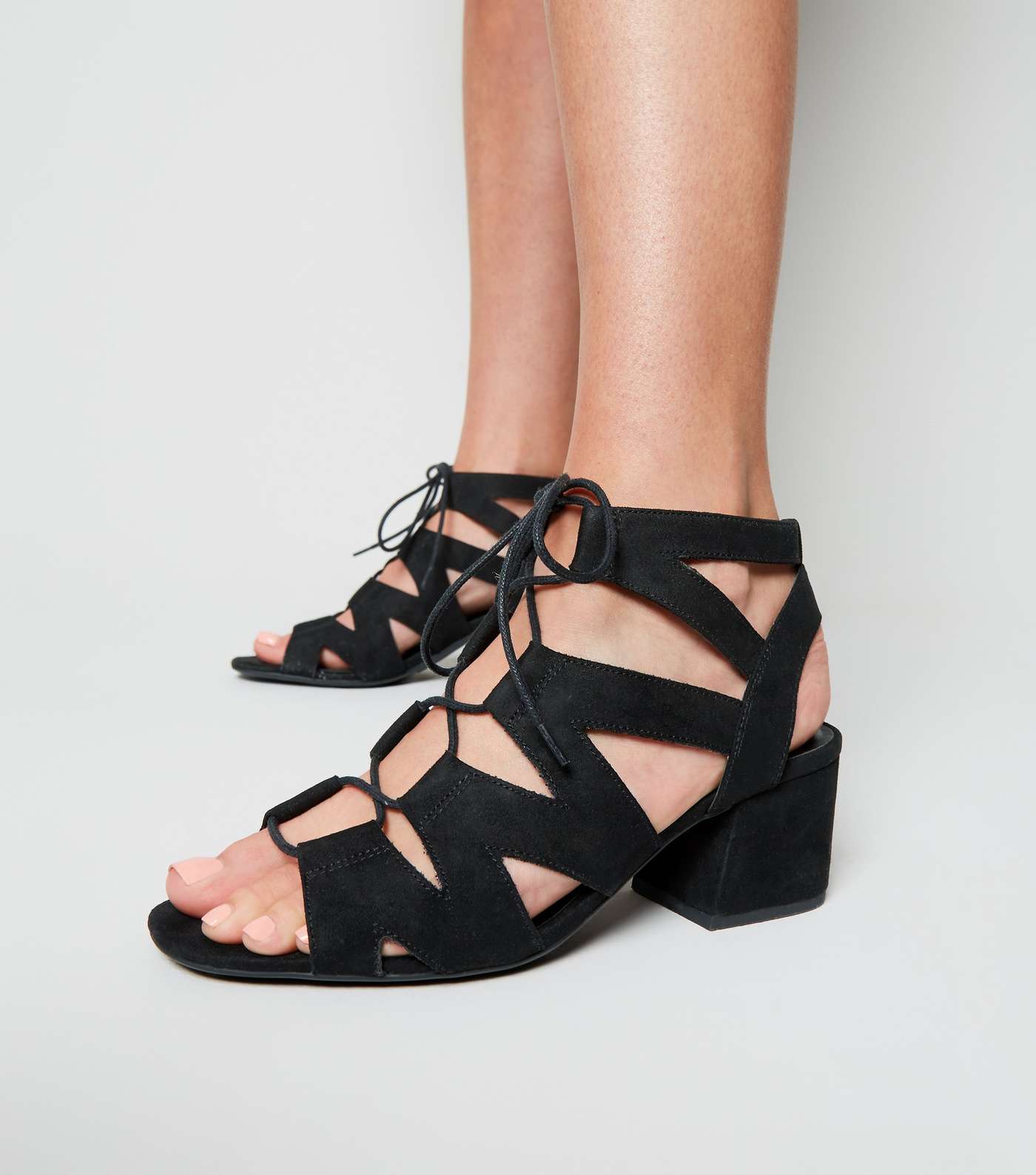 Black Suedette Lace Up Ghillie Sandals Image 2