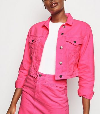 Bright Pink Neon Boxy Denim Jacket 