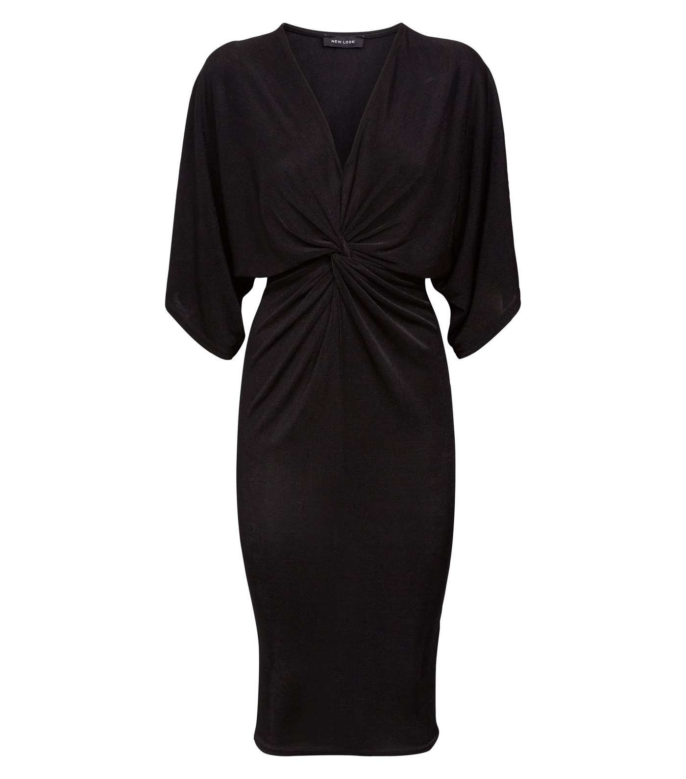 Black Twist Front Kimono Sleeve Midi Dress Image 4