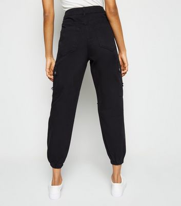 Petite Pantalon utility noir d chir aux genoux New Look