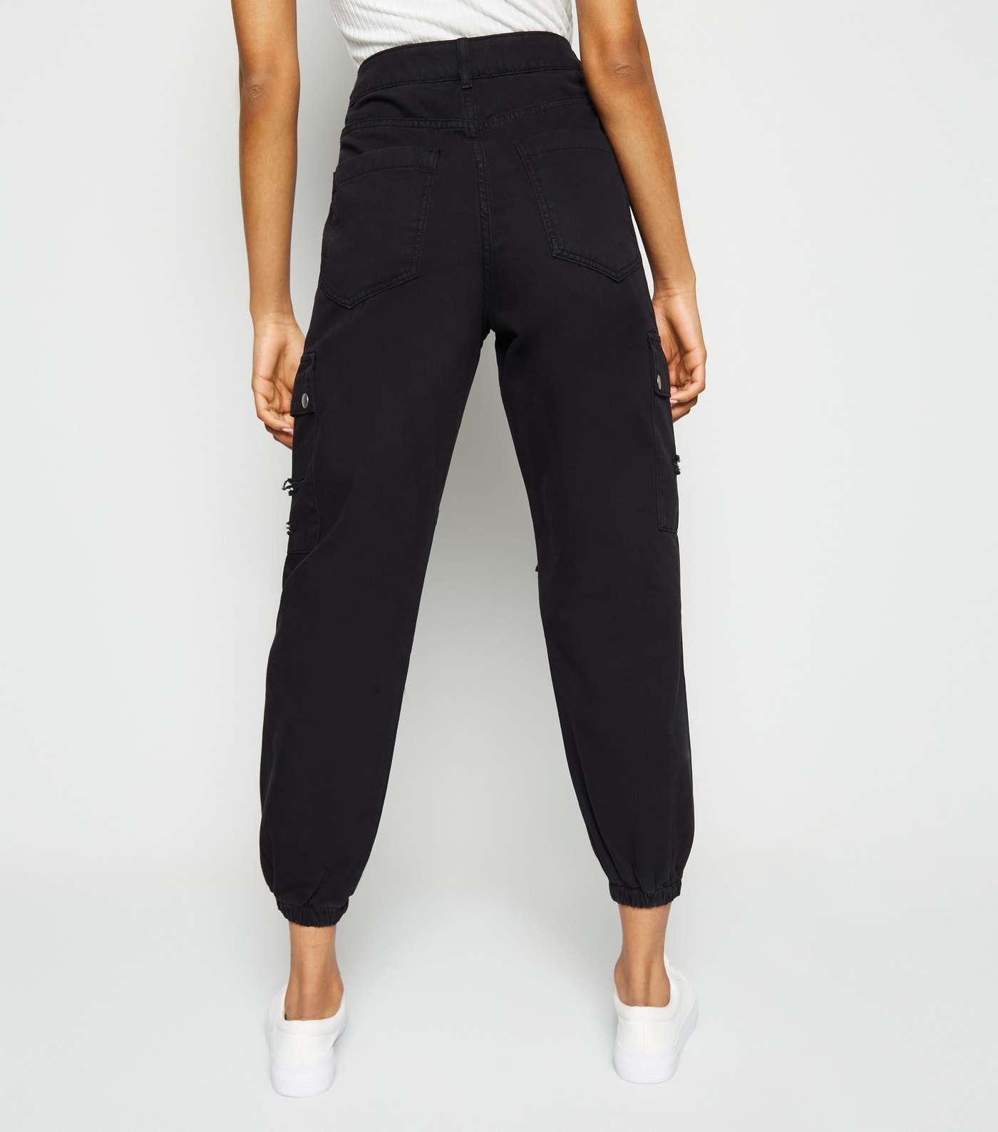 Petite Black Ripped Knee Utility Trousers Image 3