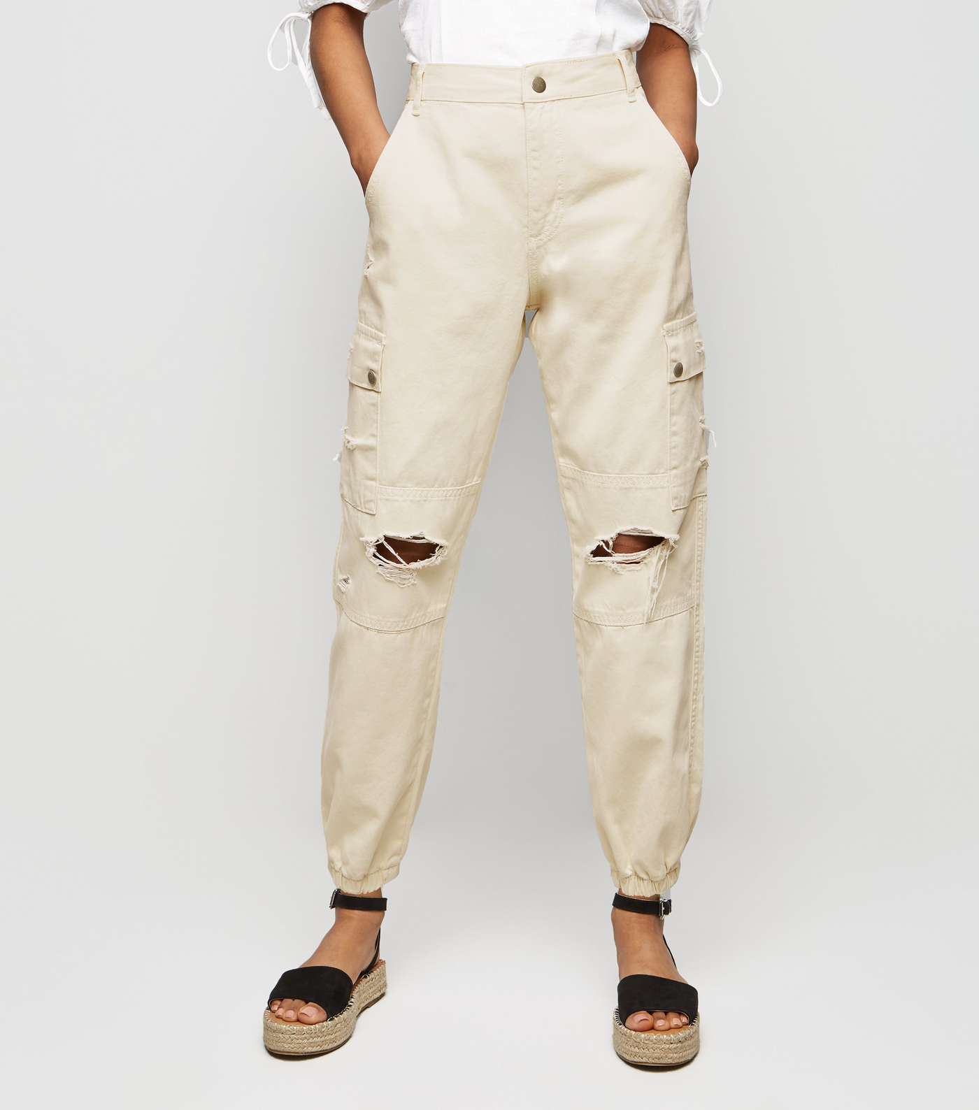 Petite Camel Ripped Knee Utility Trousers Image 2