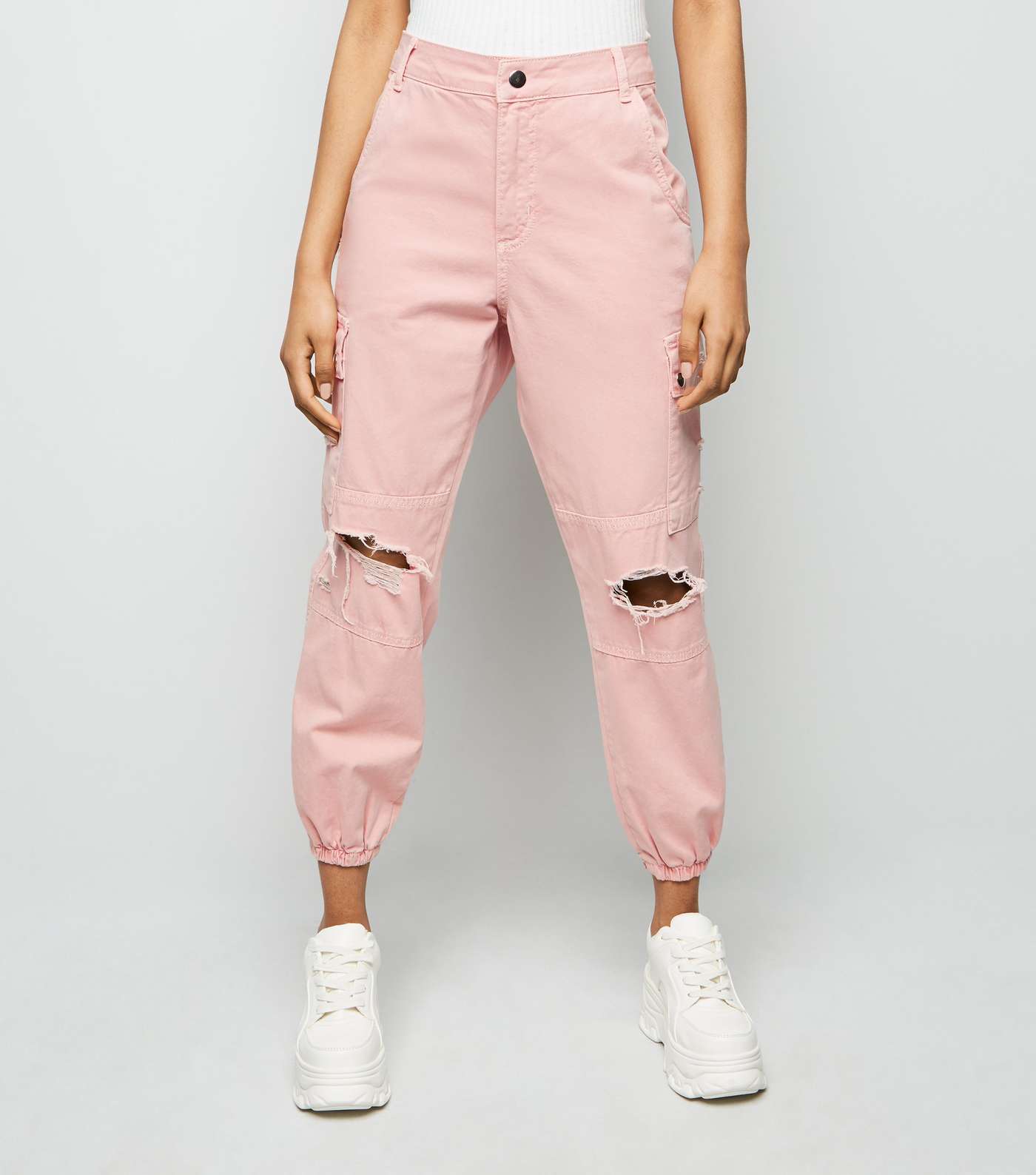 Petite Pink Ripped Knee Utility Trousers Image 2