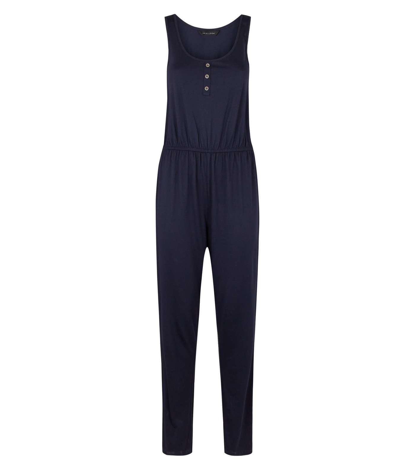 Navy Button Front Jersey Jumpsuit Image 4