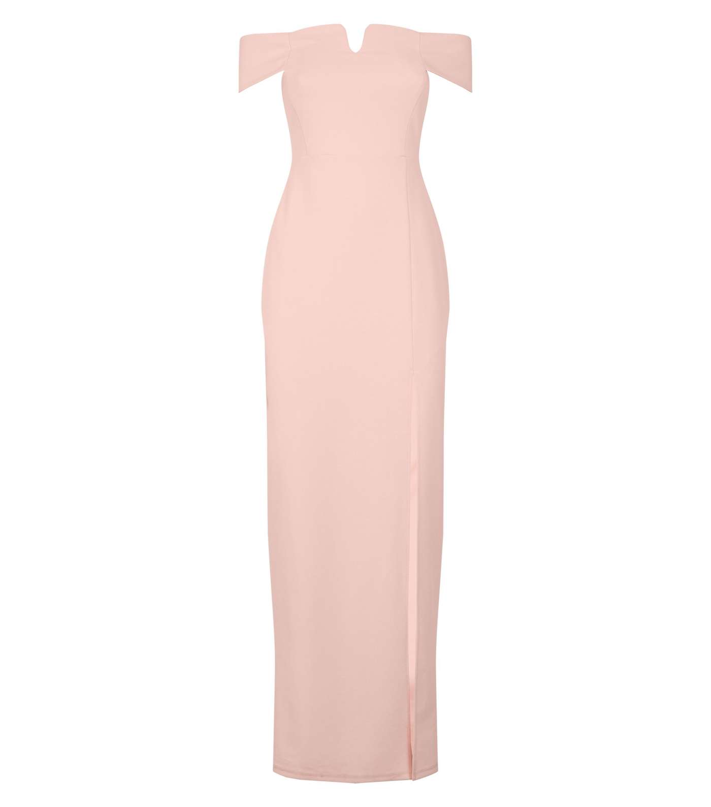 Pale Pink Side Split Bardot Maxi Dress Image 3