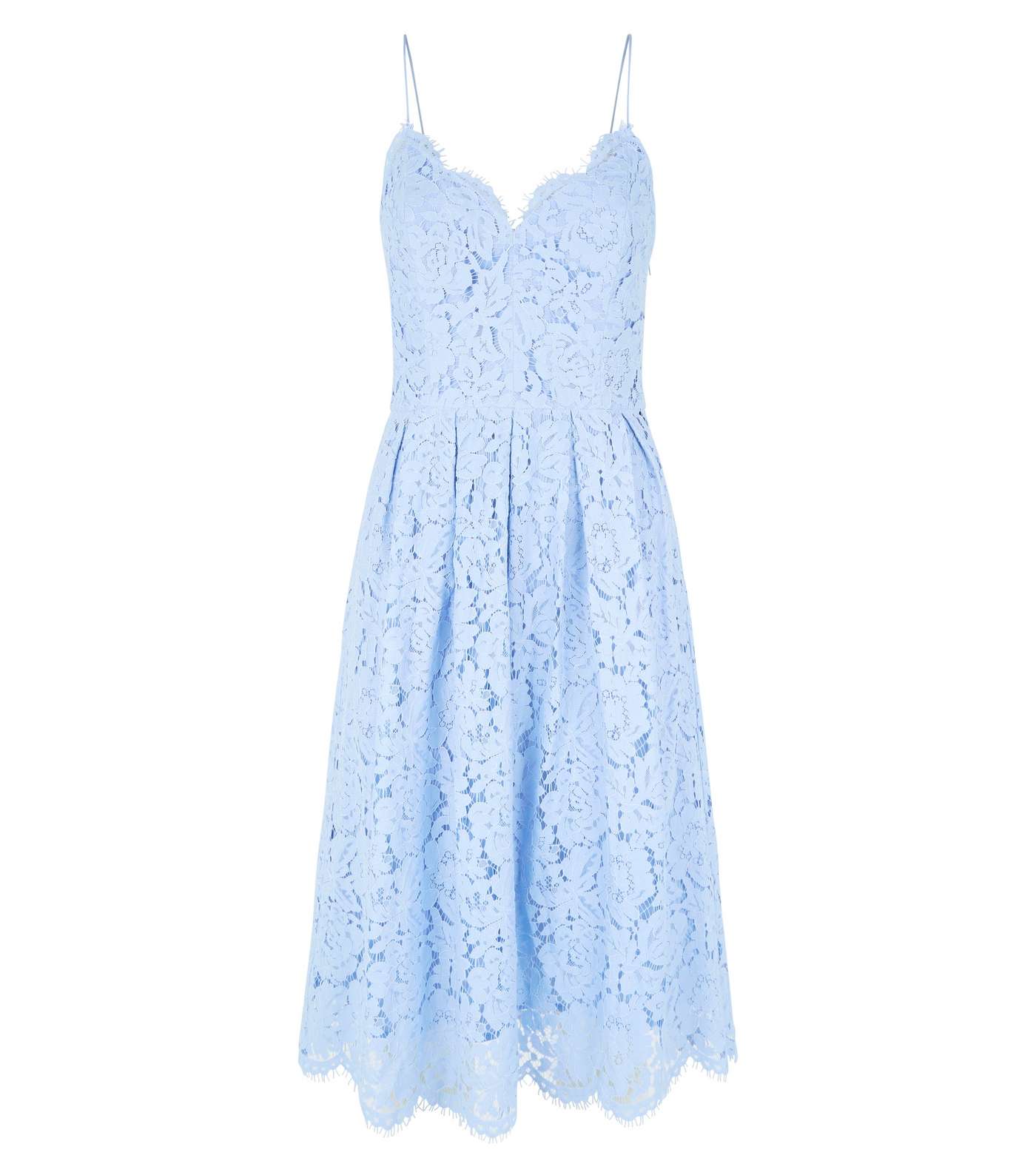 Pale Blue Pleated Lace Midi Dress Image 4