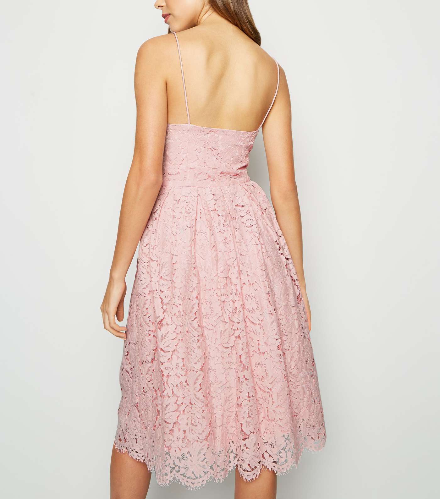 Pale Pink Pleated Lace Midi Dress Image 3