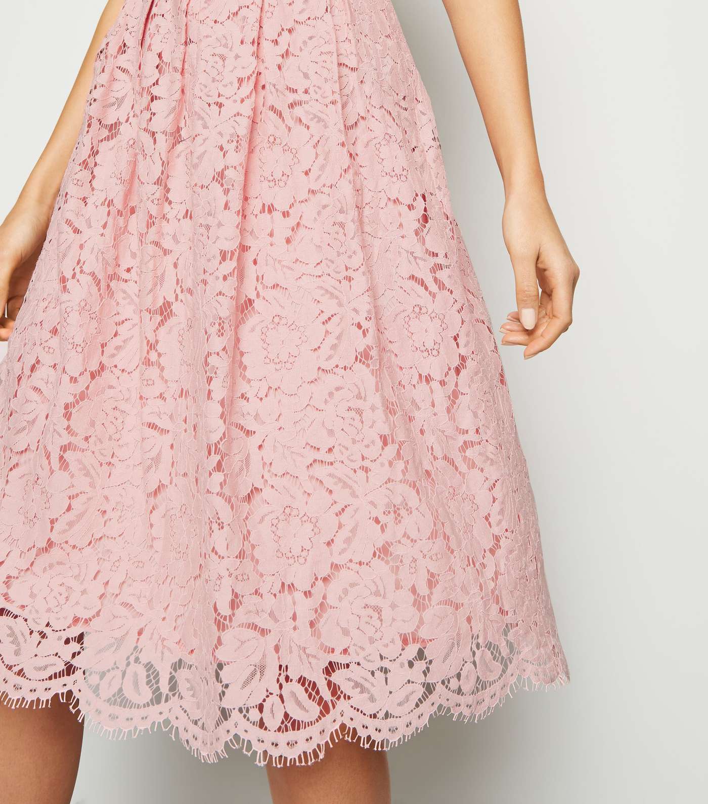 Pale Pink Pleated Lace Midi Dress Image 5