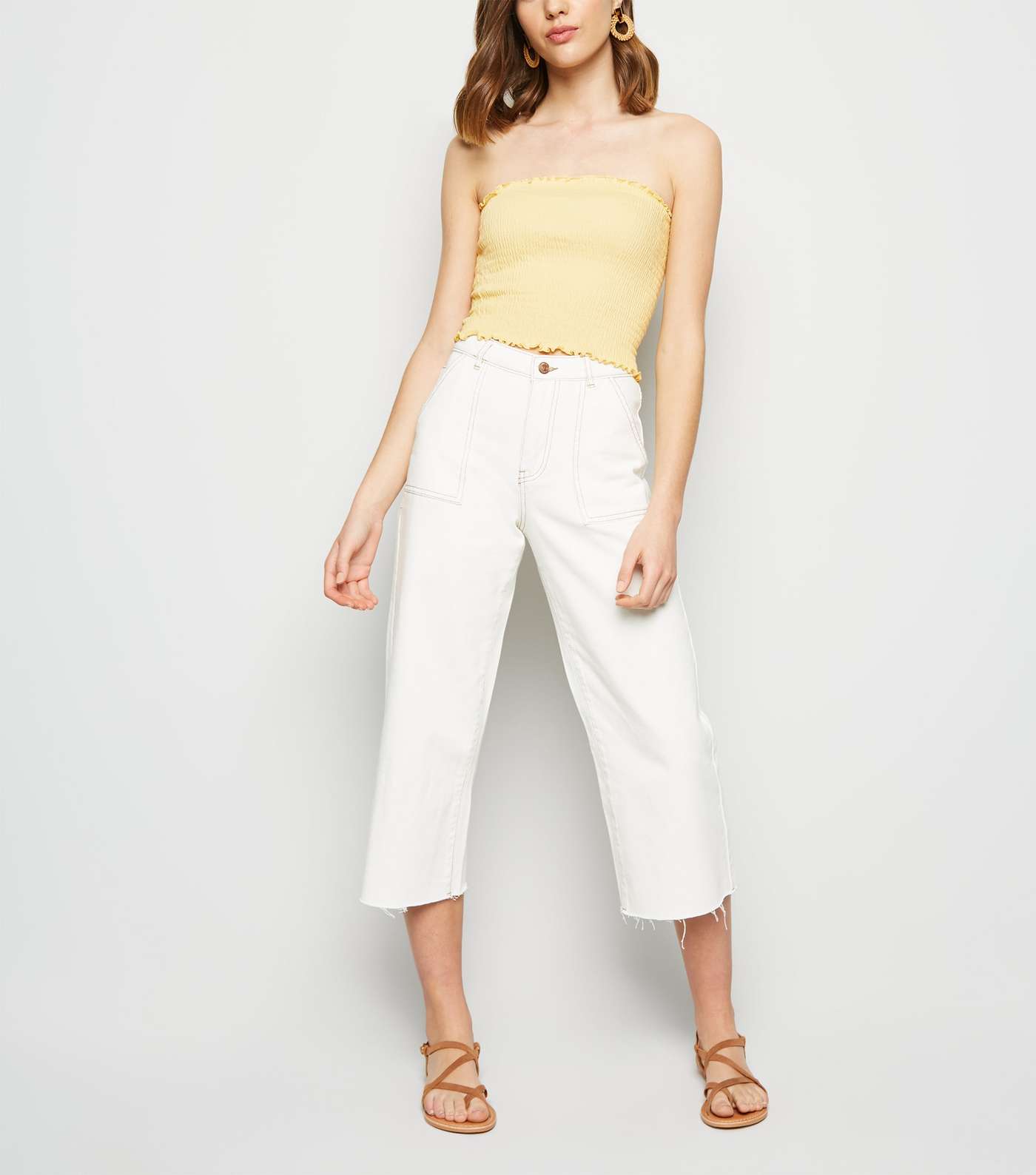Pale Yellow Shirred Bandeau Top Image 2