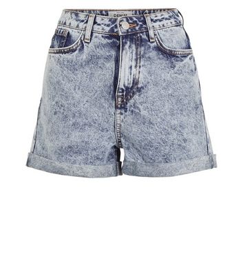 Image of Blue Acid Wash Denim Mom Shorts New Look