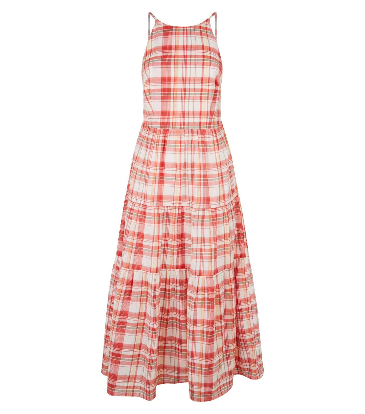 Pink Check Tiered Midi Dress Image 4
