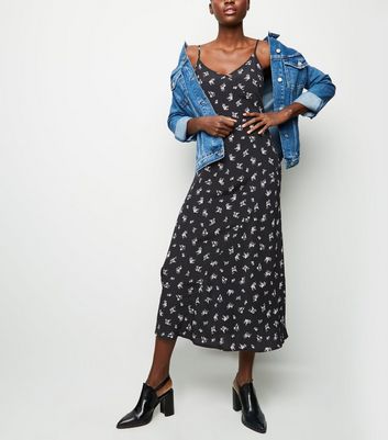 Tall Black Floral Bias Cut Midi Slip Dress New Look shop for Tall Black Floral Bias Cut Midi Slip Dress New Look at Shopo