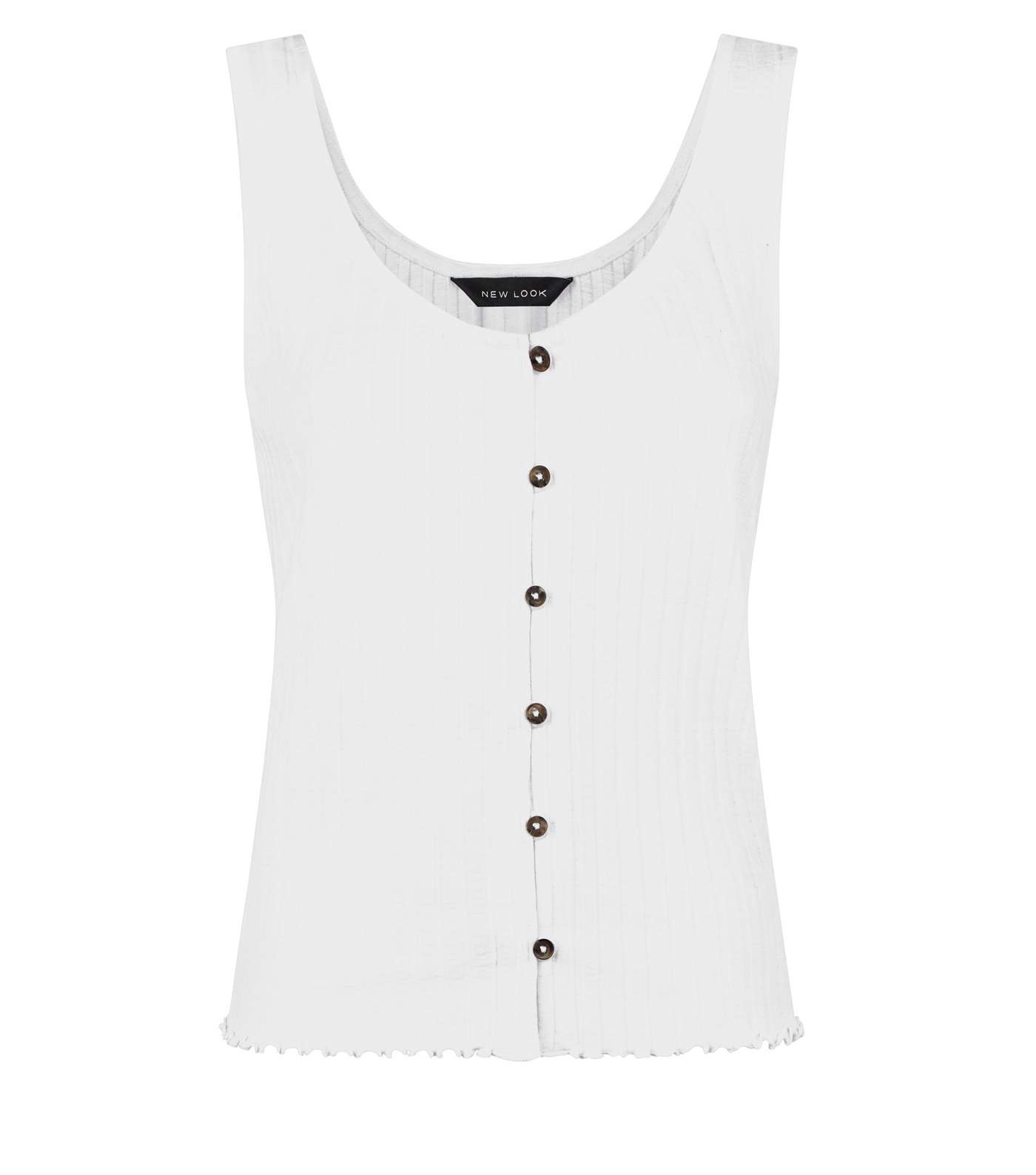 White Ribbed Button Front Vest Image 4