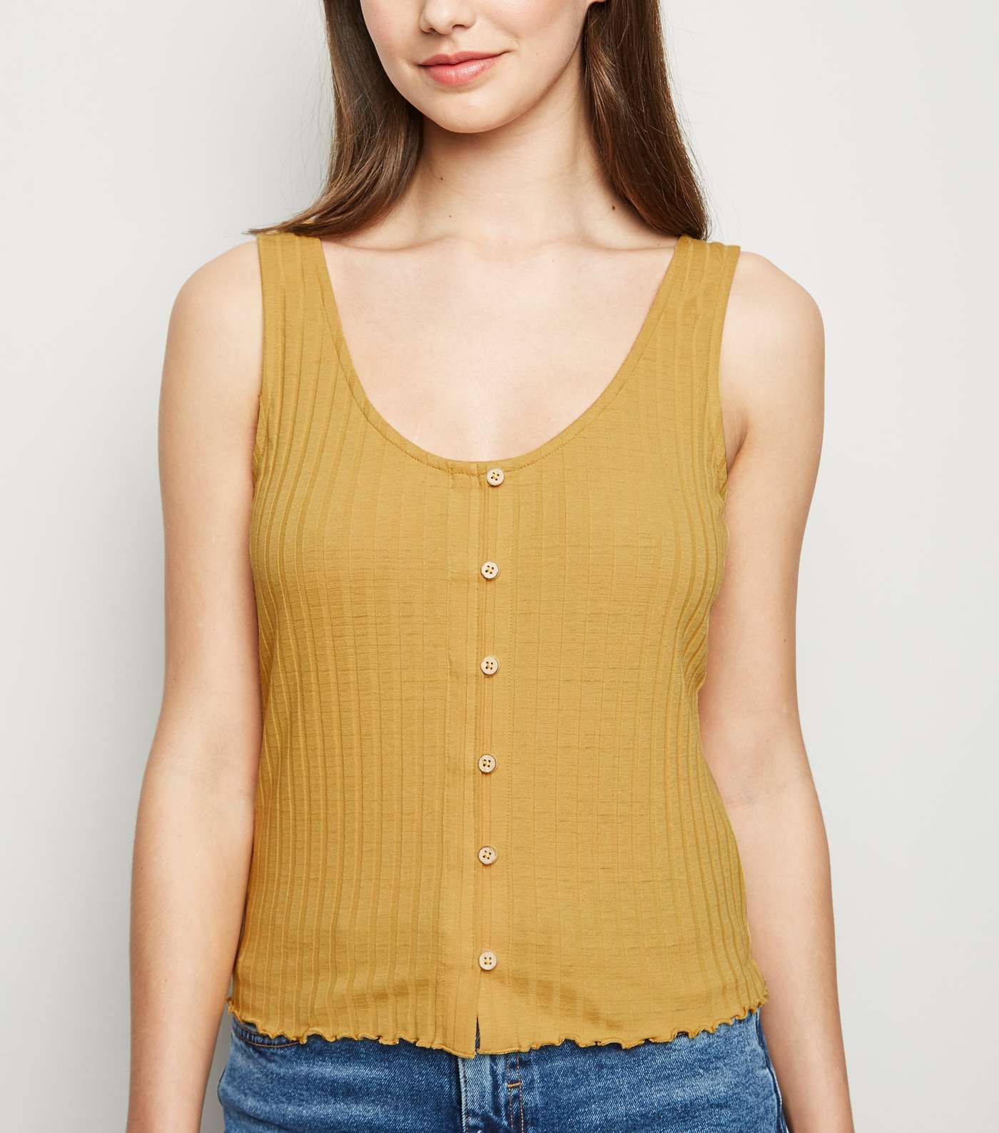 Mustard Ribbed Button Front Vest