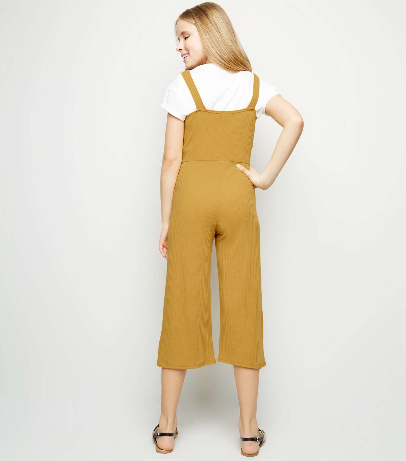 Girls Mustard Ribbed Zip Front Jumpsuit Image 3
