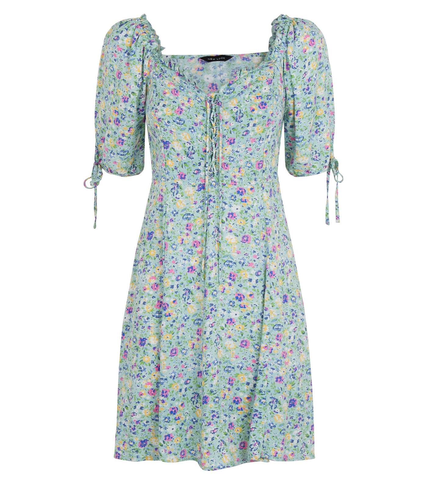 Green Ditsy Floral Lace Up Milkmaid Dress Image 4
