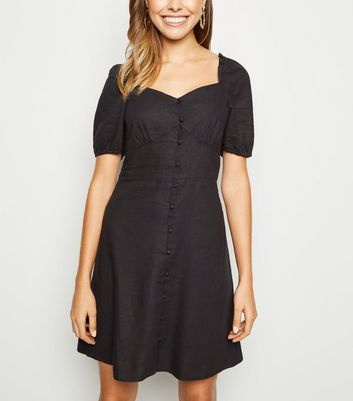 New look black button dress best sale