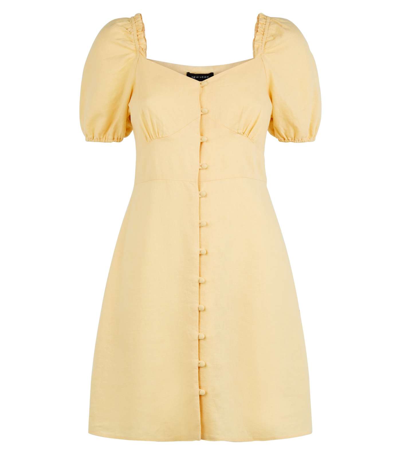 Pale Yellow Linen Blend Milkmaid Dress Image 4