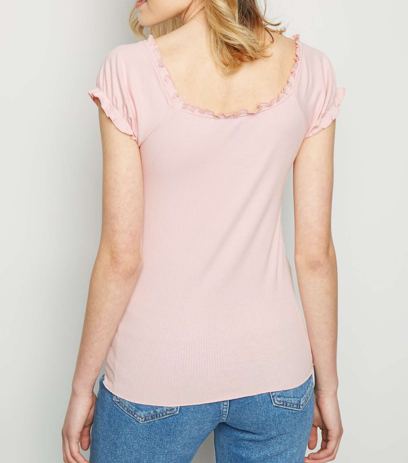 Pale Pink Frill Edge Ribbed T-Shirt Image 3