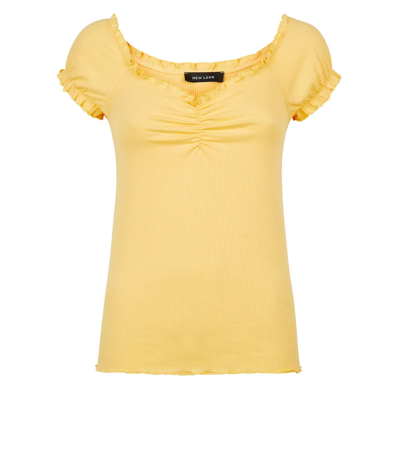 Pale Yellow Frill Edge Ribbed T-Shirt Image 4