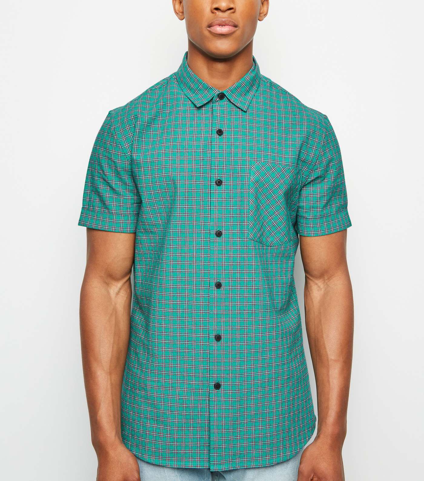 Green Check Print Short Sleeve Shirt