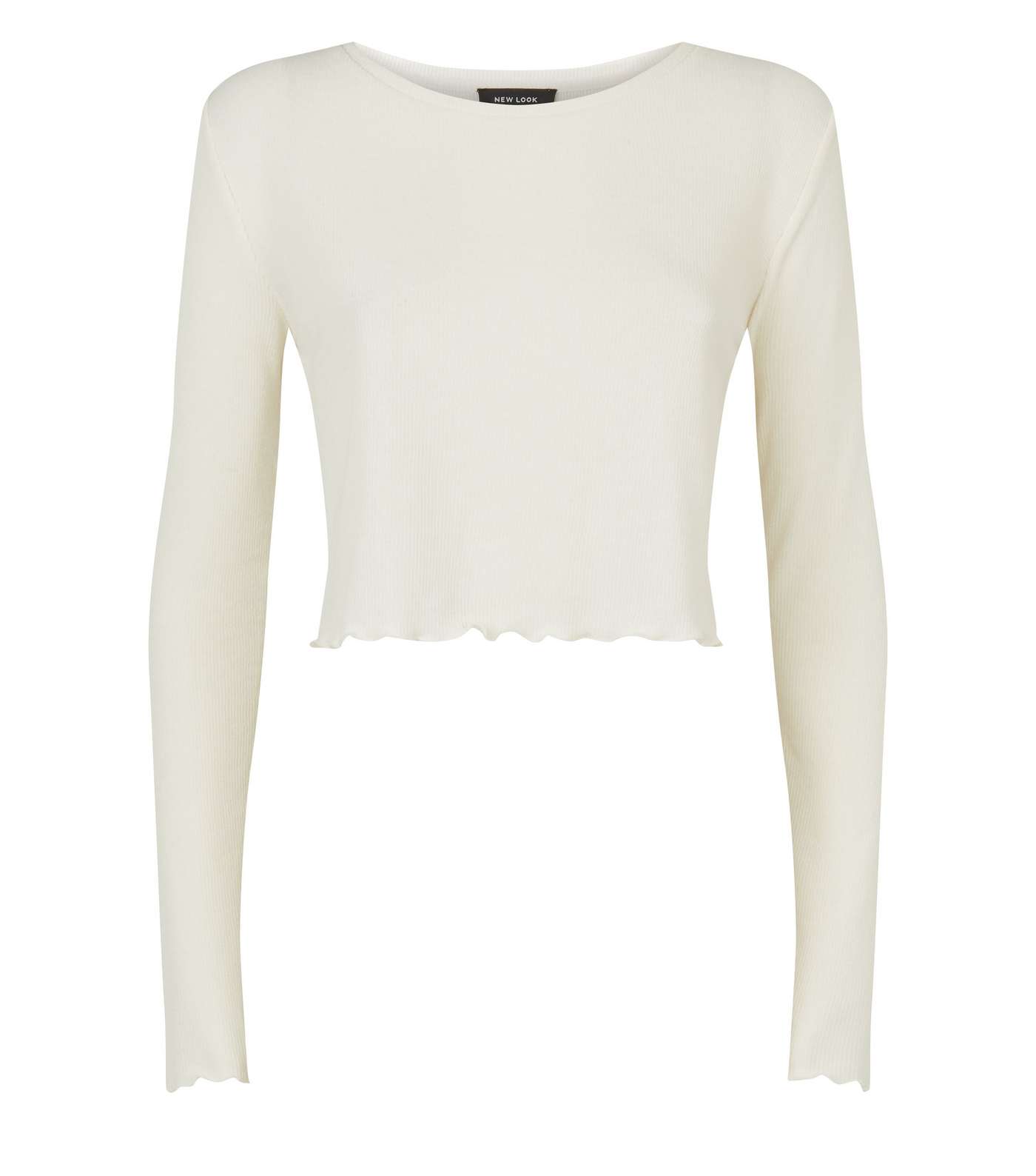 Off White Long Sleeve Fine Knit Crop Top Image 4